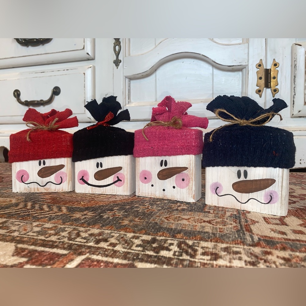 Set of four Handmade rustic farmhouse snowman